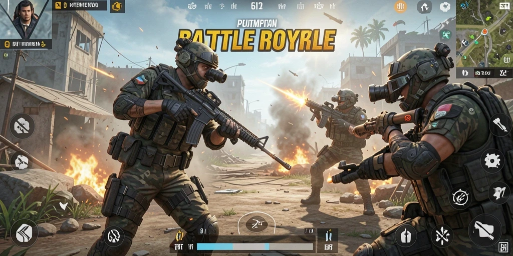 Gameplay intens dan strategis di 6RT Battle Royale.