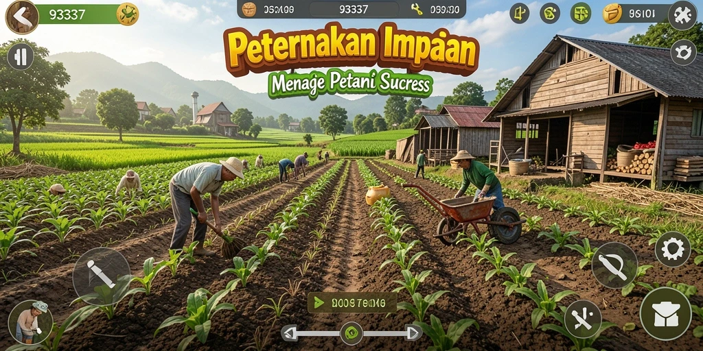 Screenshot gameplay 93337 yang menunjukkan aktivitas pertanian yang seru.