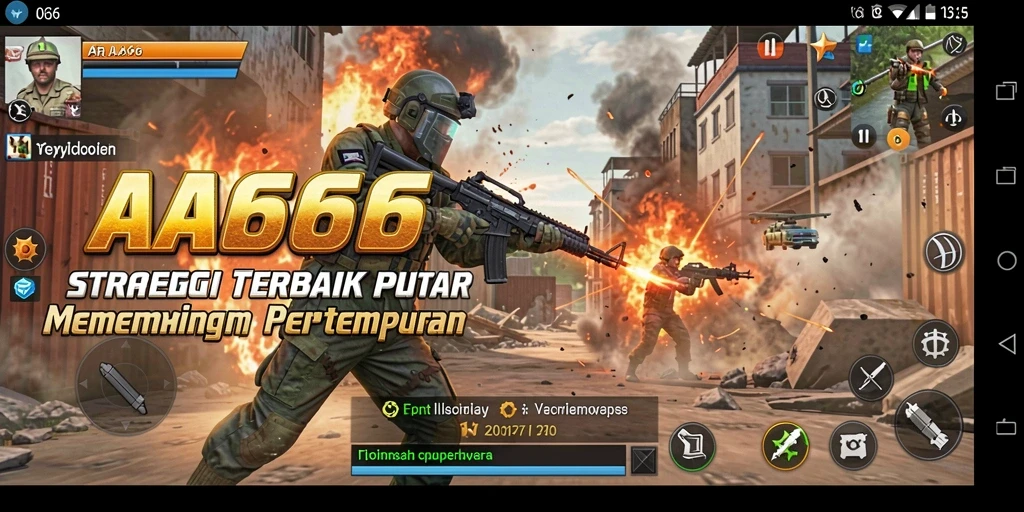 Tangkapan layar utama AA666 menampilkan aksi pertempuran strategi yang seru.