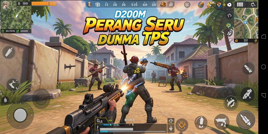 Tampilan aksi seru dalam game D200M dengan gameplay TPS yang mendebarkan.