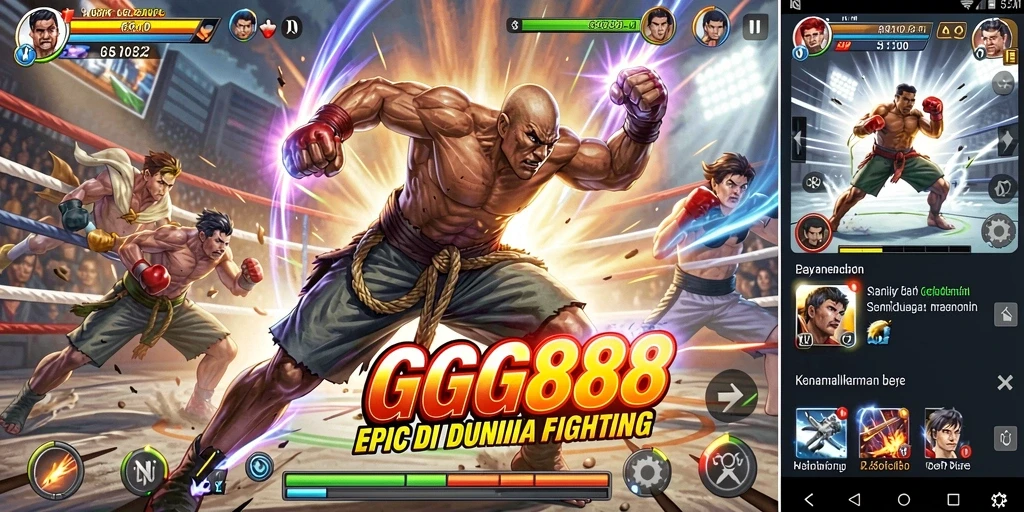 Tampilan aksi pertarungan seru dalam GGG888 dengan karakter unik.