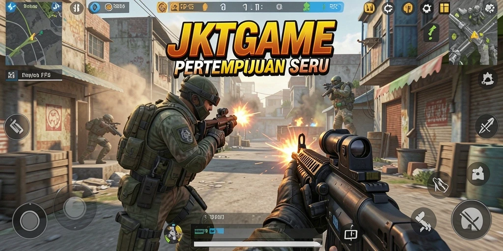 Screenshot JKTGAME menunjukkan aksi FPS yang mendebarkan di medan perang.