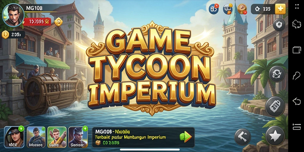 Tampilan gameplay MG108 dengan berbagai bisnis yang sedang dikelola.