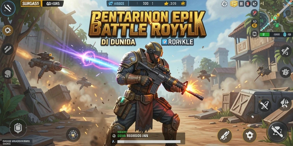 Tangkapan layar SURGA55 yang menunjukkan pertempuran seru di arena Battle Royale.