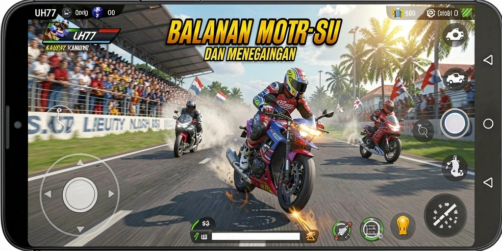 Tampilan gameplay balap motor UH77 yang mendebarkan dan penuh adrenalin.