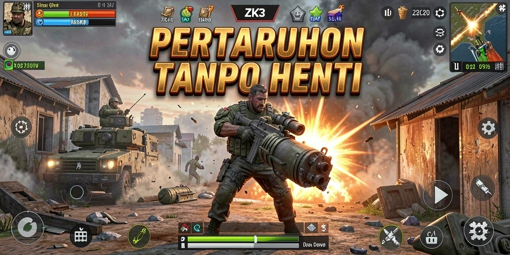 Tampilan gameplay seru ZK3 dengan aksi bertempur yang mendebarkan.
